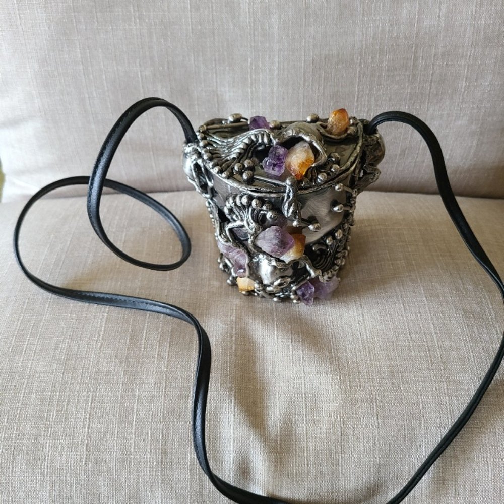 Stunning One-Of-A-Kind Metal and Mineral Stone Bag